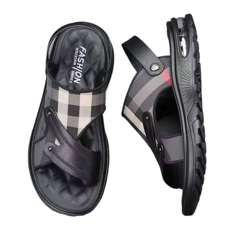 Fashion Men's Sandals 2025 Summer Fashion Beach Shoes Men Driving Outwear Sandals Trendy Leather Soft Sole Anti Slip Man Slippers