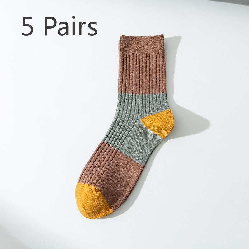 

5 пар осенних и зимних носков средней длины, мужские дышащие, впитывающие пот повседневные носки, подходящие по цвету, нарисуйте теплые полосатые мужские носки 5 Pairs