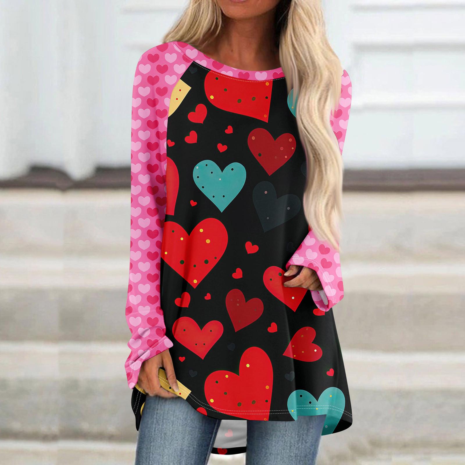 

Женский модный свободный свитер средней длины с круглым вырезом, с принтом ко Дню святого Валентина, рукавами реглан, с длинными рукавами, повседневный топ XXL винный