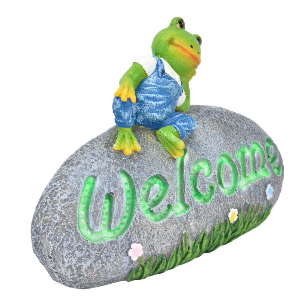 Statuie Broască Bine Ai Venit Decor de Grădină Luminos Lucrare de Artă din Rășină Patio Curte Gazon Ornament Animal pentru