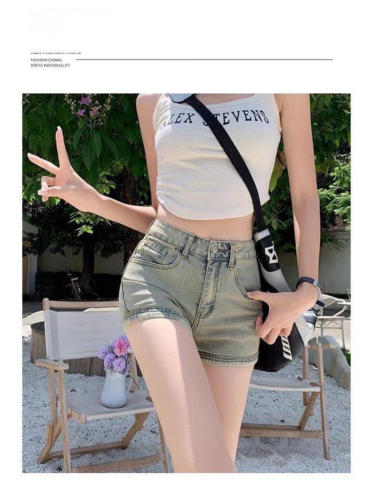 Summer 2025 Women's High-Waisted Stretch Denim Shorts - Slimming A-Line Hot Pants