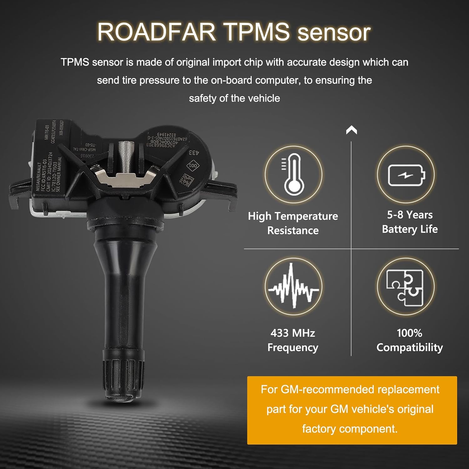 

ROADFAR TPMS Sensor, 433MHz Tire Pressure Sensor Fits 2019-2021 for Infiniti QX50 2019-2021 for Nissan Altima 2018-2021 for Nissan Leaf 2017-2021 for