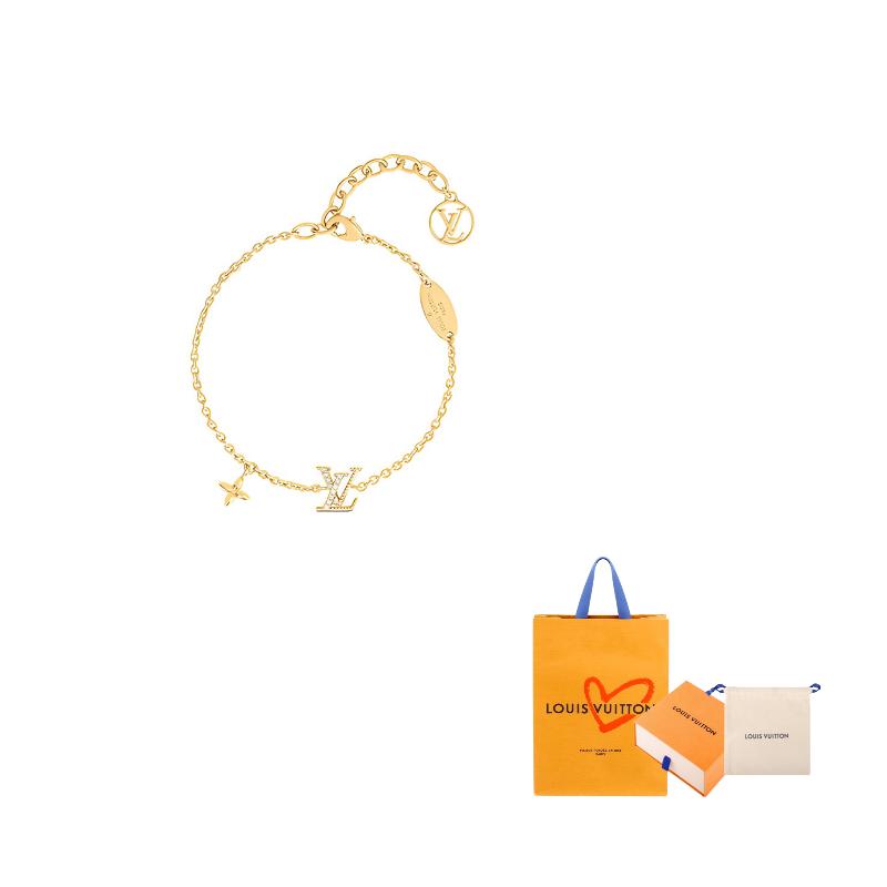 Louis Vuitton Pusta Metalowa Kryształowa Bransoletka z Logo Damska Złota M00587