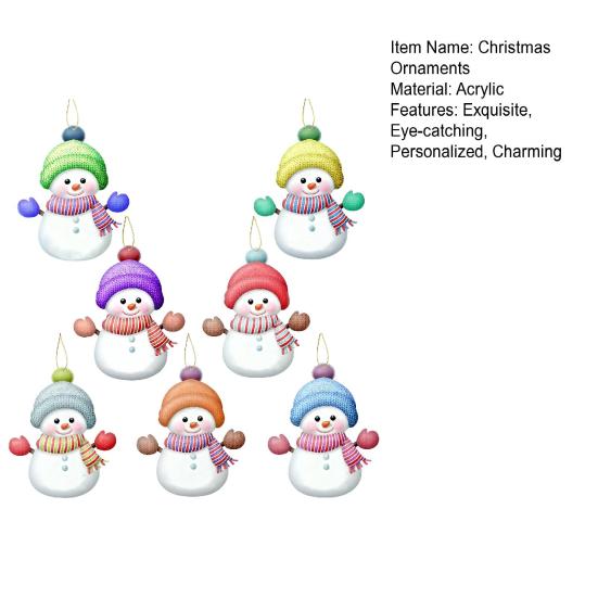 7 Pcs Snowman Christmas Ornament Personalized Family Name Acrylic Snowman Christmas Hanging Decoration for Xmas Tree Holiday Party Decor