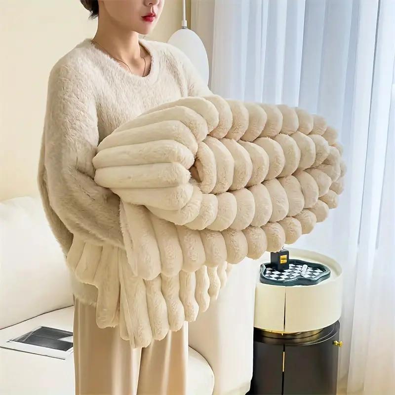 Simplicity Solid Color Thick Wide Strip Multifunctional Blanket Autumn Winter Flannel Bedroom Warm Blanket Leisure Time Blanket
