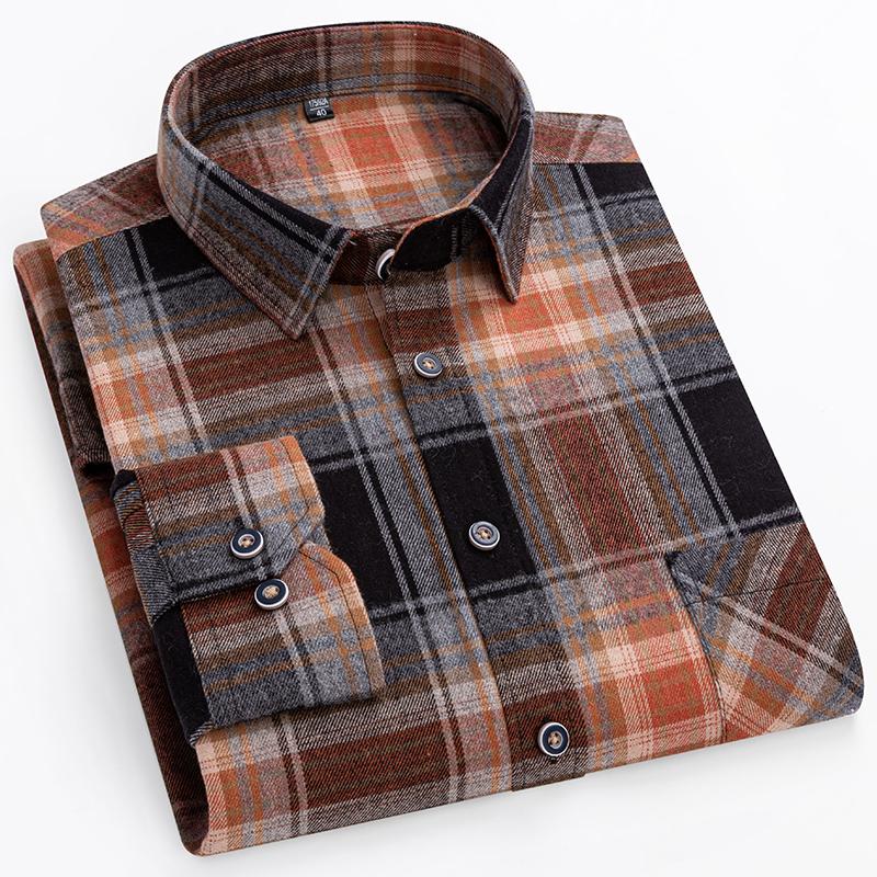 Baumwolle Kariert Lässige Langarmhemden Für Herren M-11XL Übergröße Winter Warm Flanell Schicke Kleidung Business Smart Dress Shirts Top
