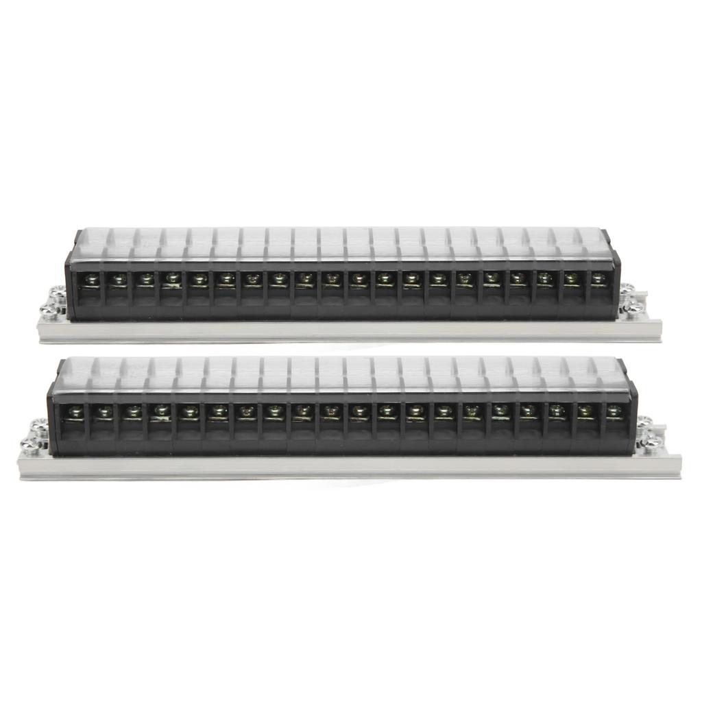 2pcs Dual Row Terminal Strip 660V 15A 10 Positions Terminal Barrier Strip with Cover T1520