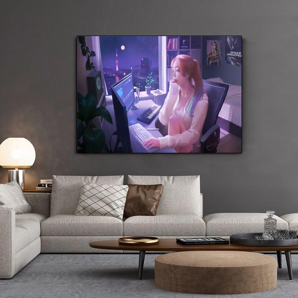 Solid Wood Frame HD Beauty Anime Game Fantasy Girl HD Prints Canvas Wall Art Painting Modular Pictures Home Decoration Poster Living Room Frame