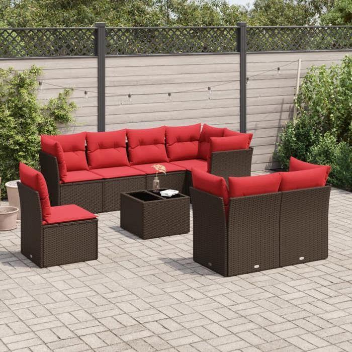 VidaXL Salon de Jardin avec Coussins 9 pcs, Canapés de Terrasse, Ensemble de Meubles de Patio, Mobilier d'Extérieur, Marron 3217944