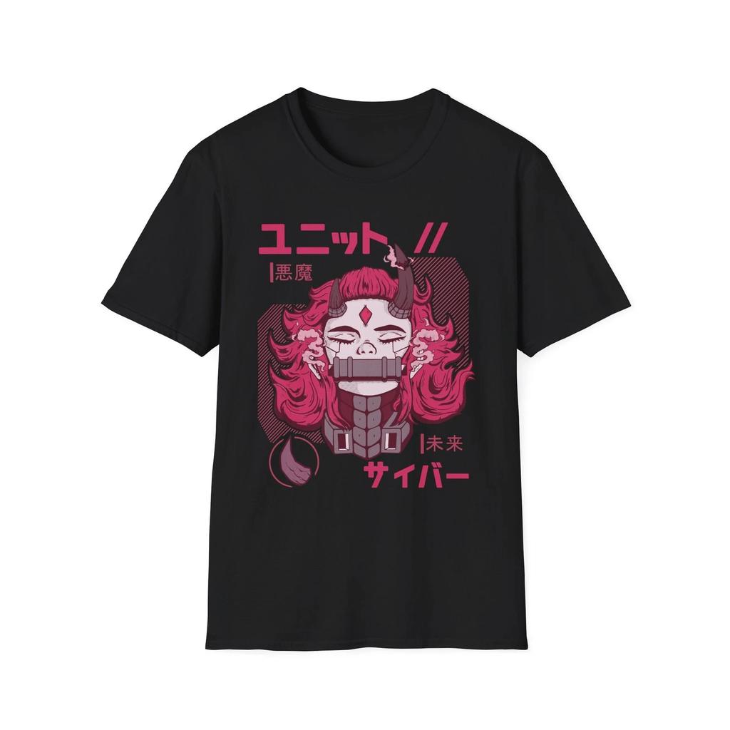 Pink Oni Cybergirl T-Shirt | Japanese Demon Anime Design, Unisex Tee