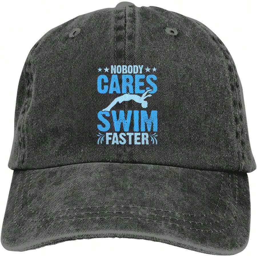 Adjustable Cotton Baseball Cap With Embroidered Swim Like A Girl Quote Unisex Low Profile Dad Hat
