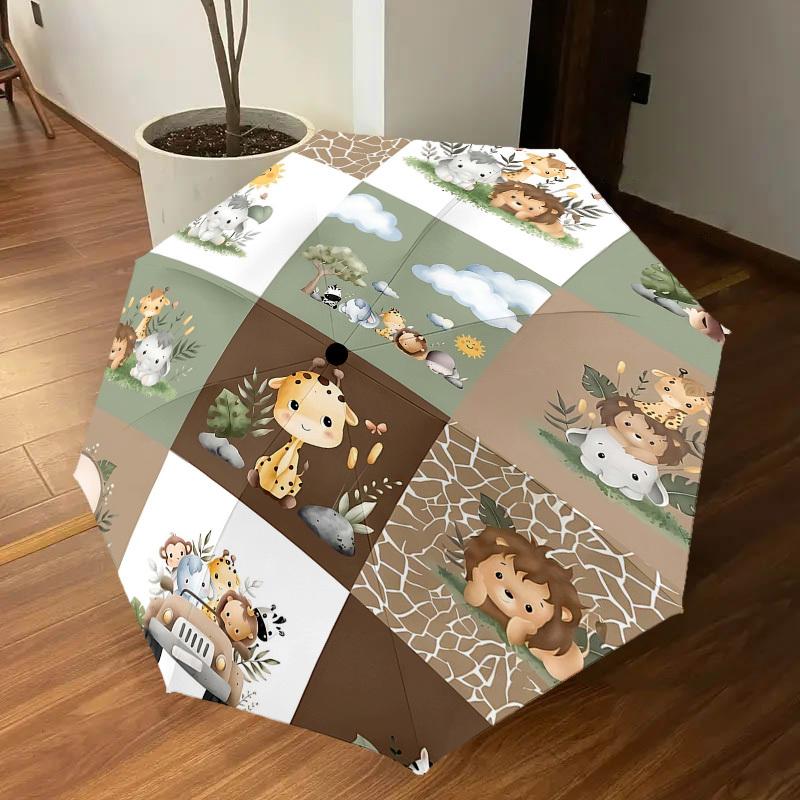 1PC Safari Animals Umbrella-8-Rib Reinforced, Automatic Open, Lightweight & Durable, Fashion Accessory for Outdoor, H0382