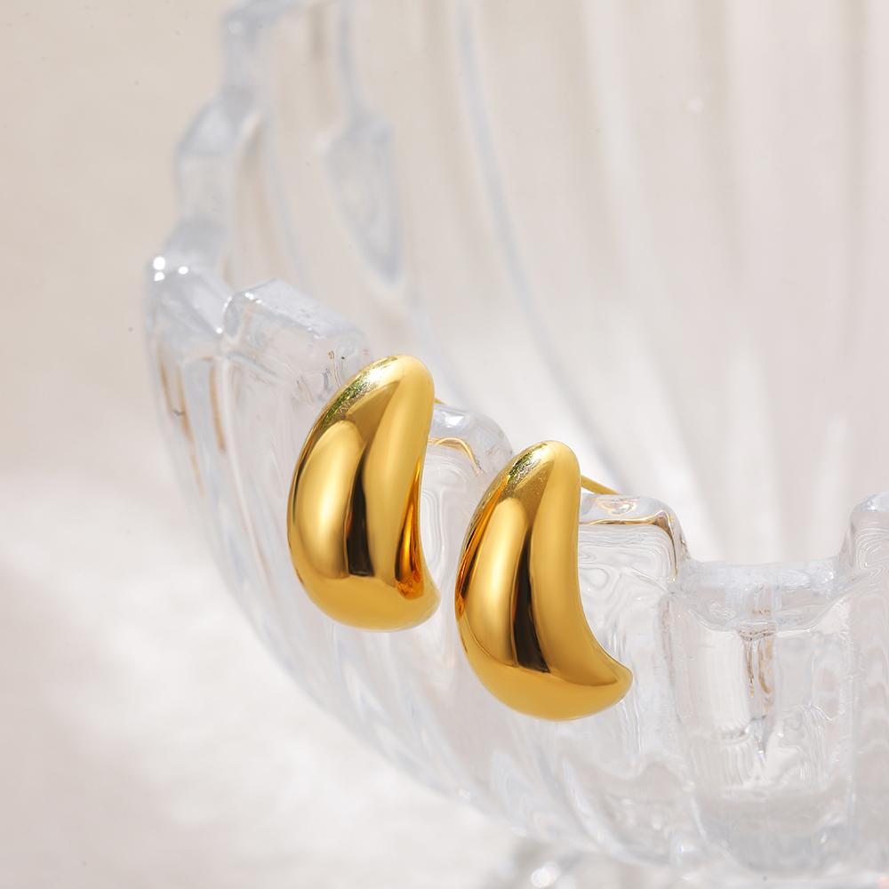 Sparkling Zircon C Shape Hoop Earrings for Women Stainless Steel Sleek Thick Ear Hoops Simple Daily New Jewelry Femal Party Gift