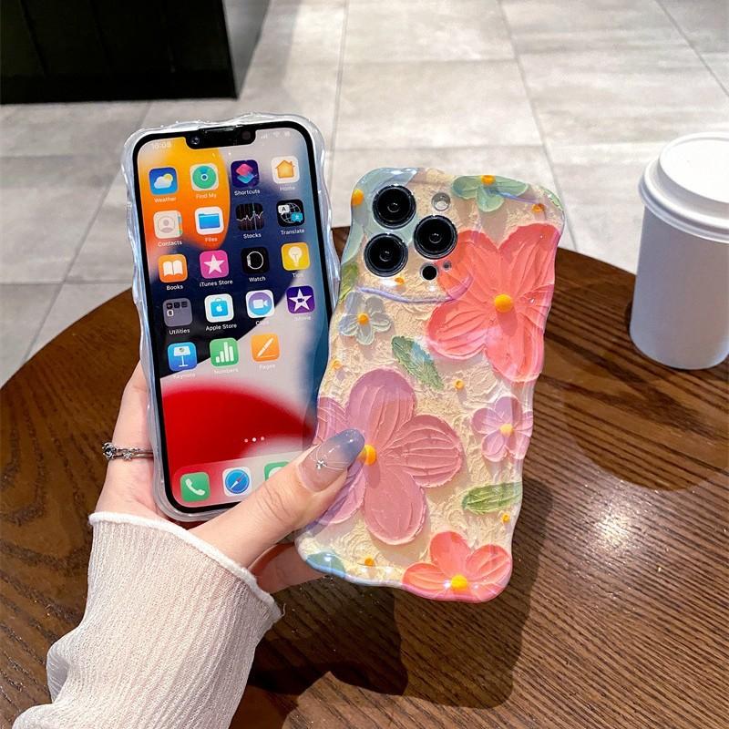 Advanced Korean Oil Painting Soft TPU Phone Case for Apple for iPhone 15 14 13 12 16promax Twist Featuring Beautiful Flowers