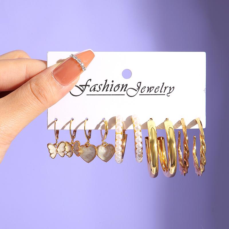 Colorful Earring Set Pink Green Heart Hoop Earrings For Women Dropping Oil Yinyang Earring Set Metal Party Jewelry