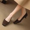 Krazing Pot Cow Skin Summer Autumn Thin Med Heels Party Shoes Women Square Toe Leopard Prints Shallow Pumps