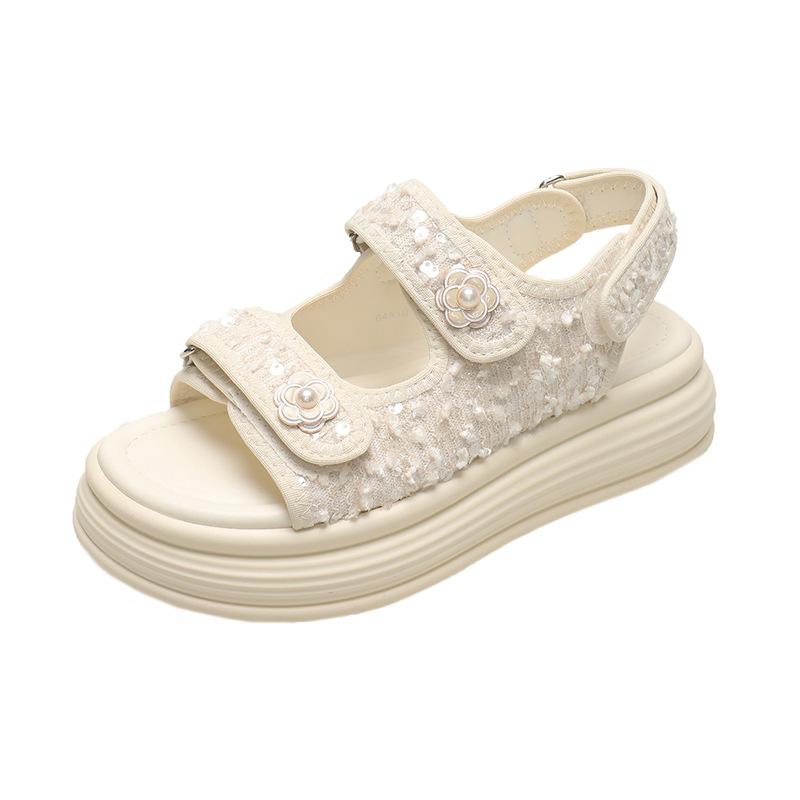 Sandals Women's Outer Wear 2025 Summer New Velcro Women's Shoes Sequins Platform Beach Shoes