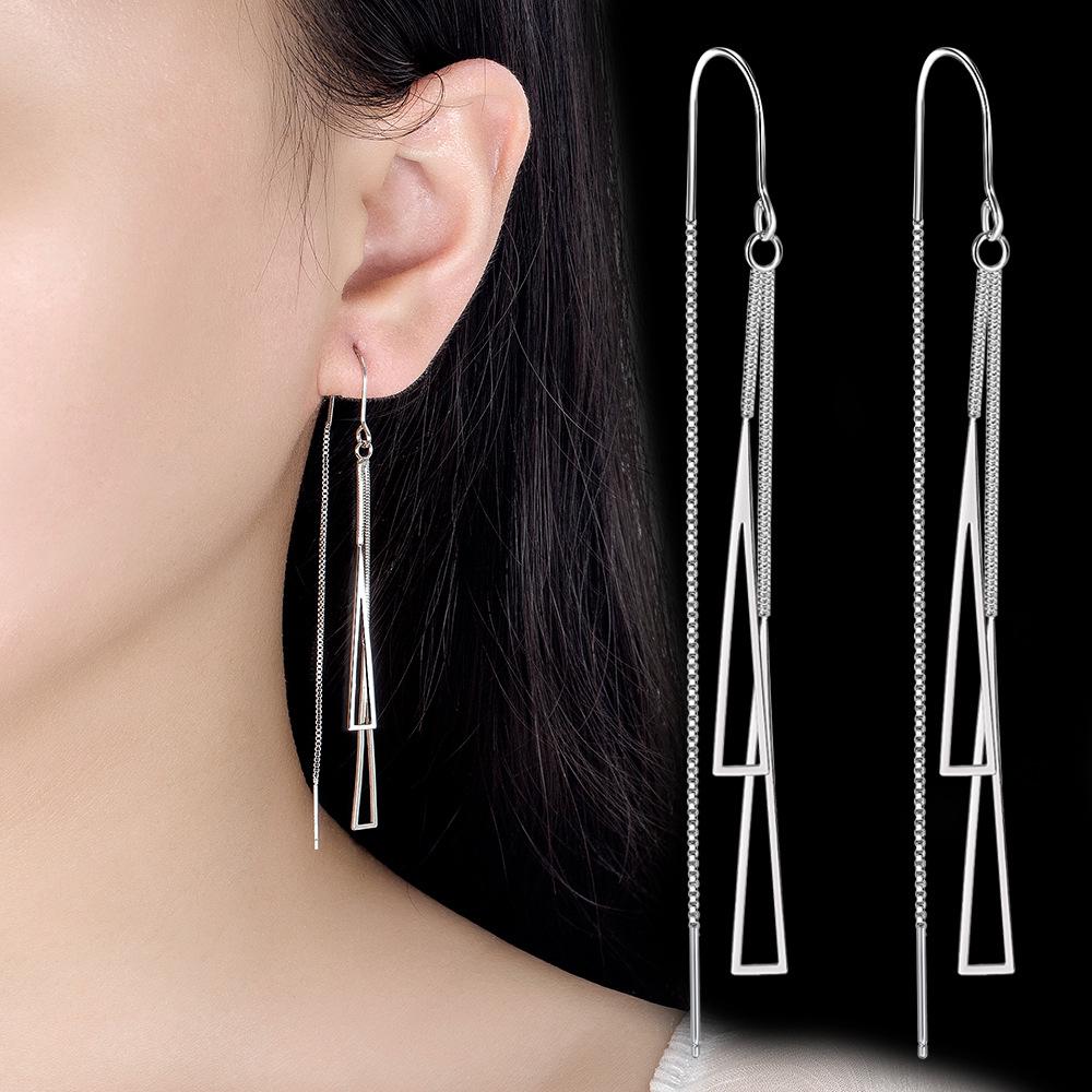 Elegant Korean Style Geometric Triangle Tassel Ear Cuffs for Women - 2022 Trendy Long Layered Earrings
