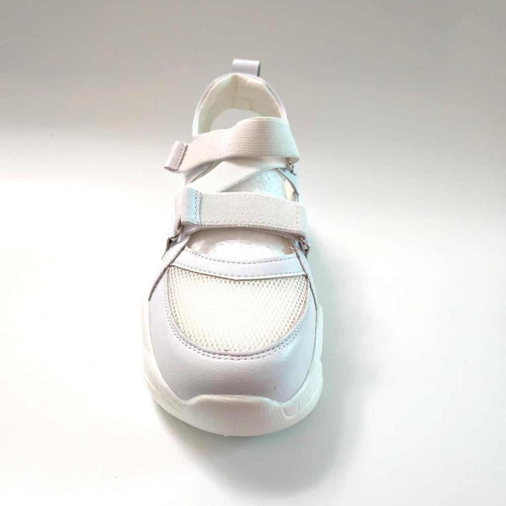 New Arrival Women's White Thick Sole Dad Shoes Genuine Leather Breathable Mesh Cutout Sport Sandals for Fashion and Comfort