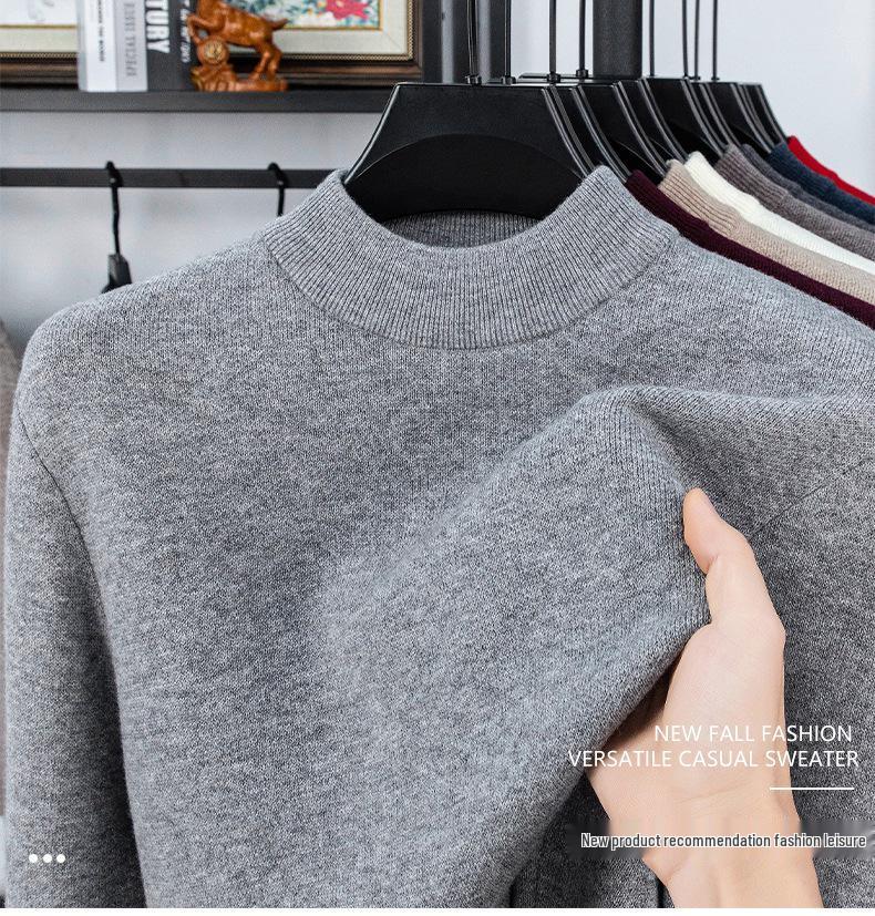 Men's 520g Semi-Worsted Wool Sweater - Autumn/Winter Thick 100% Sheepswool, Semi-High Collar, Four-Thread