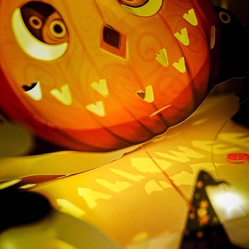 LED Halloween Pumpkin Lantern Decoration Children Diy Material Kit Hanging Paper Honeycomb Glowing Lantern Festival Decor