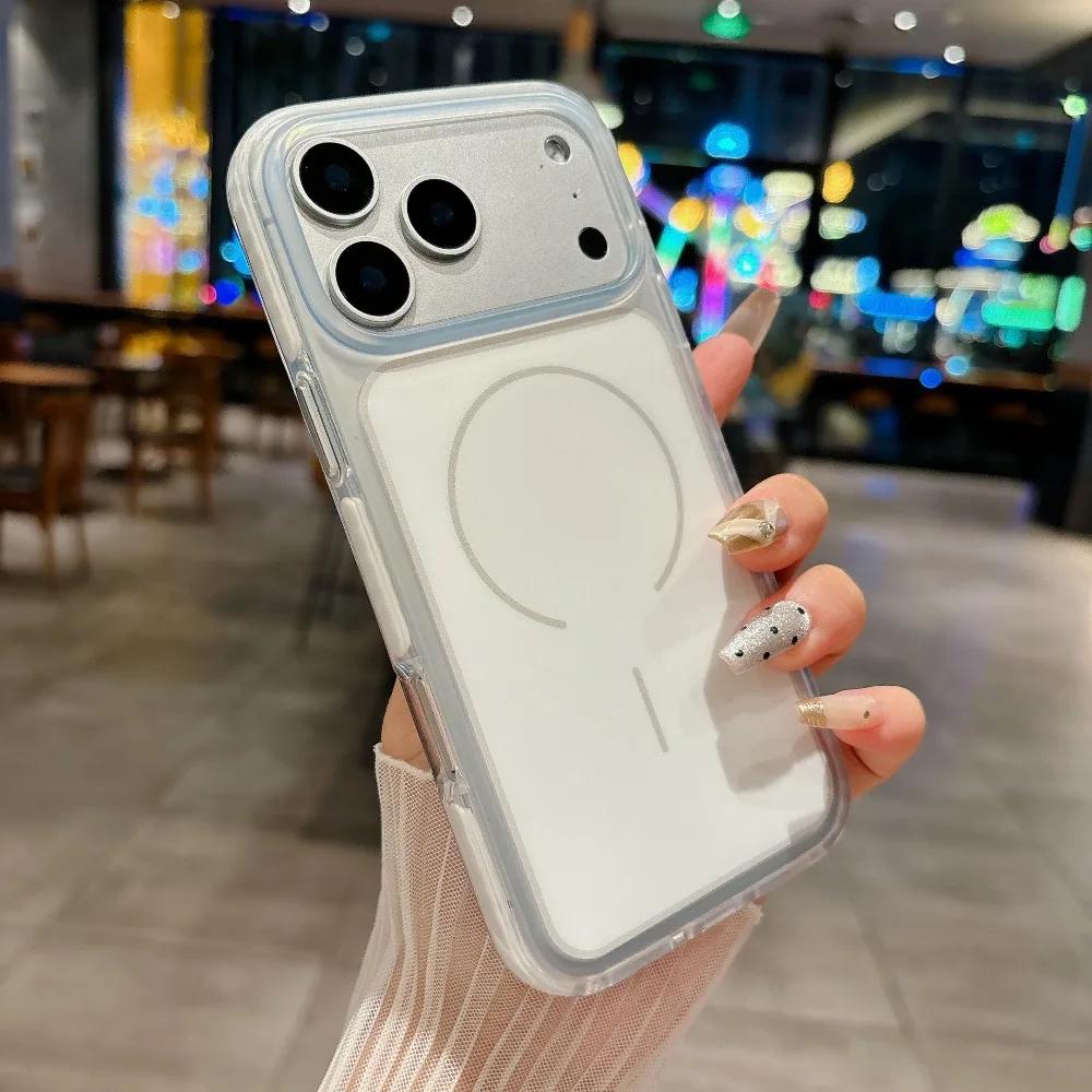 Custodia per Telefono Trasparente Magnetica Antiurto Colore Originale di Alta Qualità per iPhone 17 Pro Max Air per Ricarica Magsafe Copertura Anti-Caduta