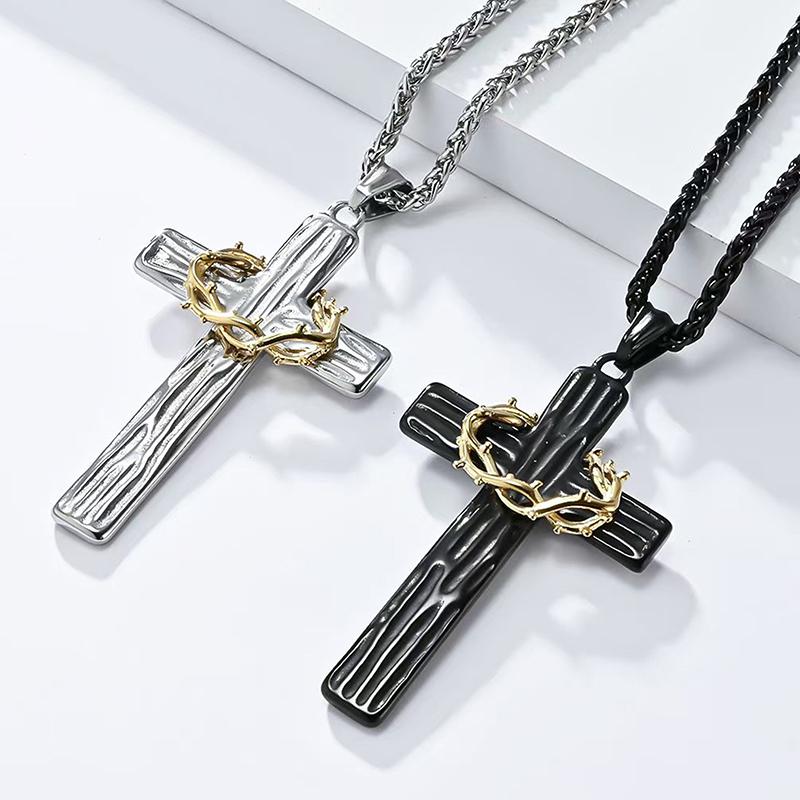 1Pc/Pair Hip Hop Thorns Cross Necklace For Women Men Personalized Cross Pendant Earrings Niche Sweater Chain Jewelry Gifts