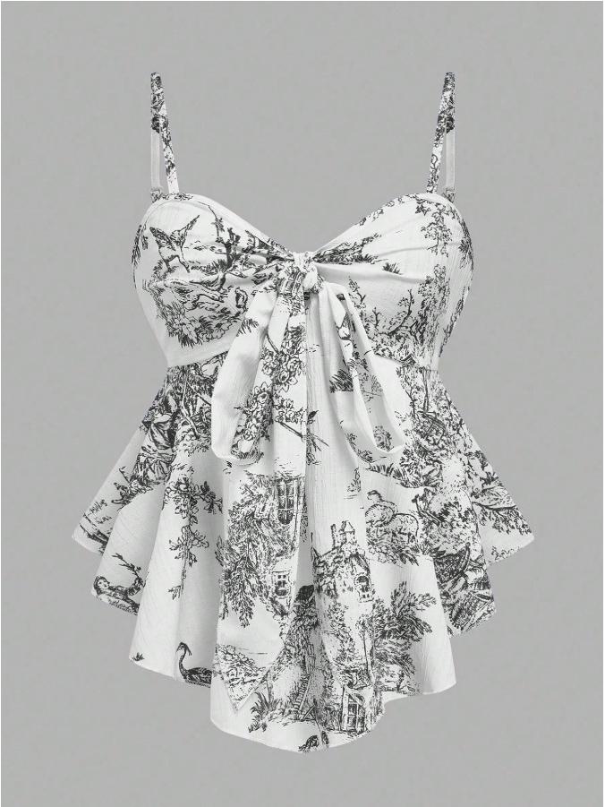 Resort Style Floral Print Spaghetti Strap Dress Extra Large чёрный