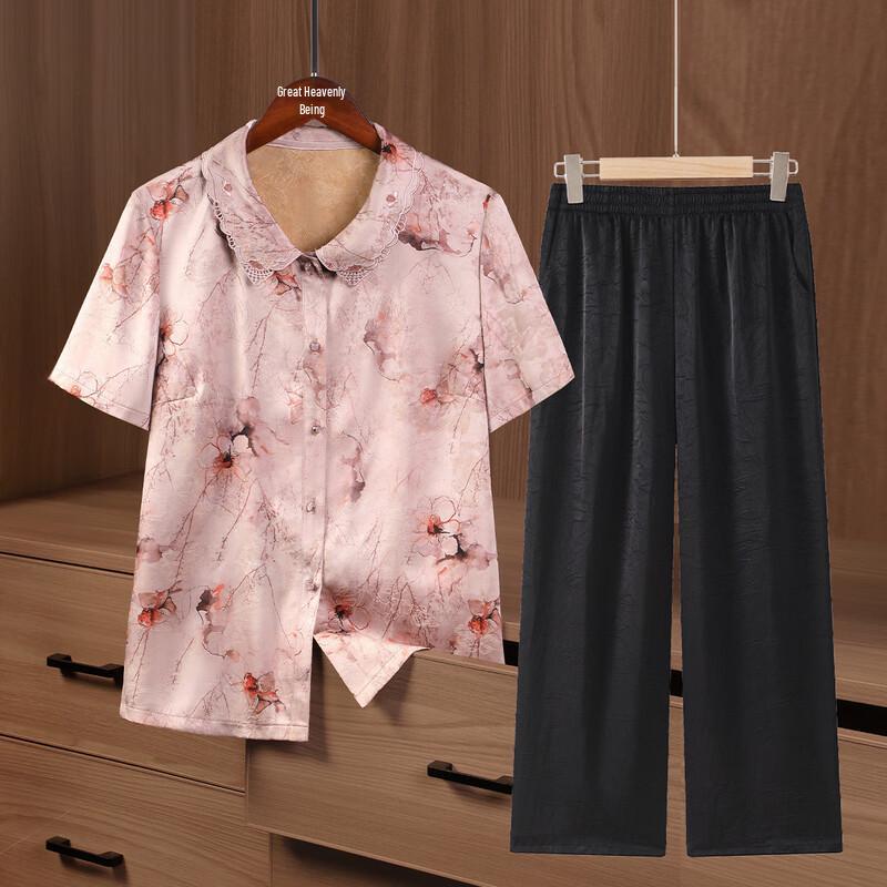 Elderly Women s Summer Casual Short-Sleeve Set 4XL