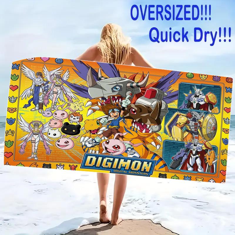 Digimon Print Beach Towel, Large Soft Quick Dry Towel for Beach Camping Swimming