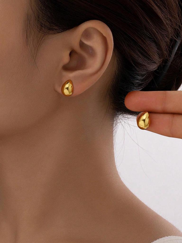 1 Pair Fashion Classic Simple 18k Gold Plated Waterproof Hollow Smooth Drops Stainless Steel Earrings