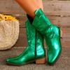 Autumn and Winter New Mid-tube Boots Women's Embroidered Pointed Toe Covers Block Heel Western Cowboy Boots