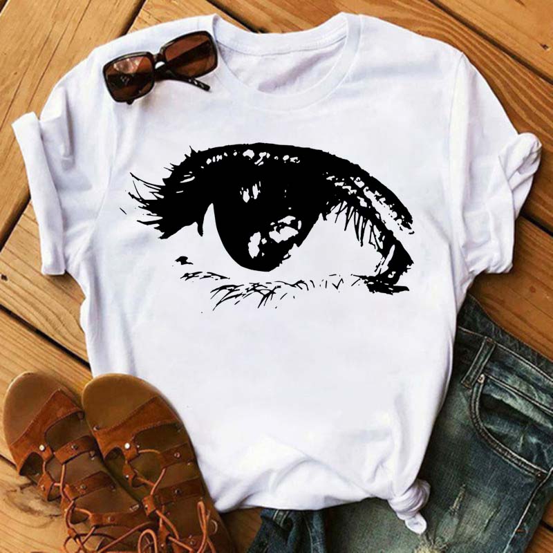 Maycaur Fashion Graphic Women Tops Eyelashes Print Kawaii Lashes Women T Shirt Tee Funny Makeup Aesthetic Shirt Camisas Mujer