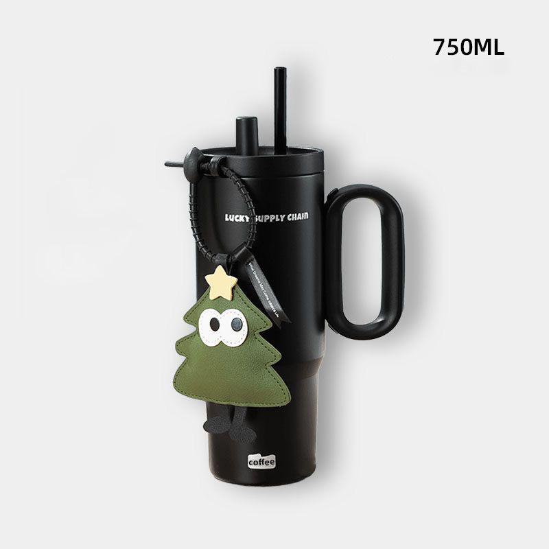 

24 унции Изолированный стакан с крышкой и соломинкой – Герметичная дорожная кружка из нержавеющей стали с ручкой, пыленепроницаемой крышкой и кожаным брелоком 750ml