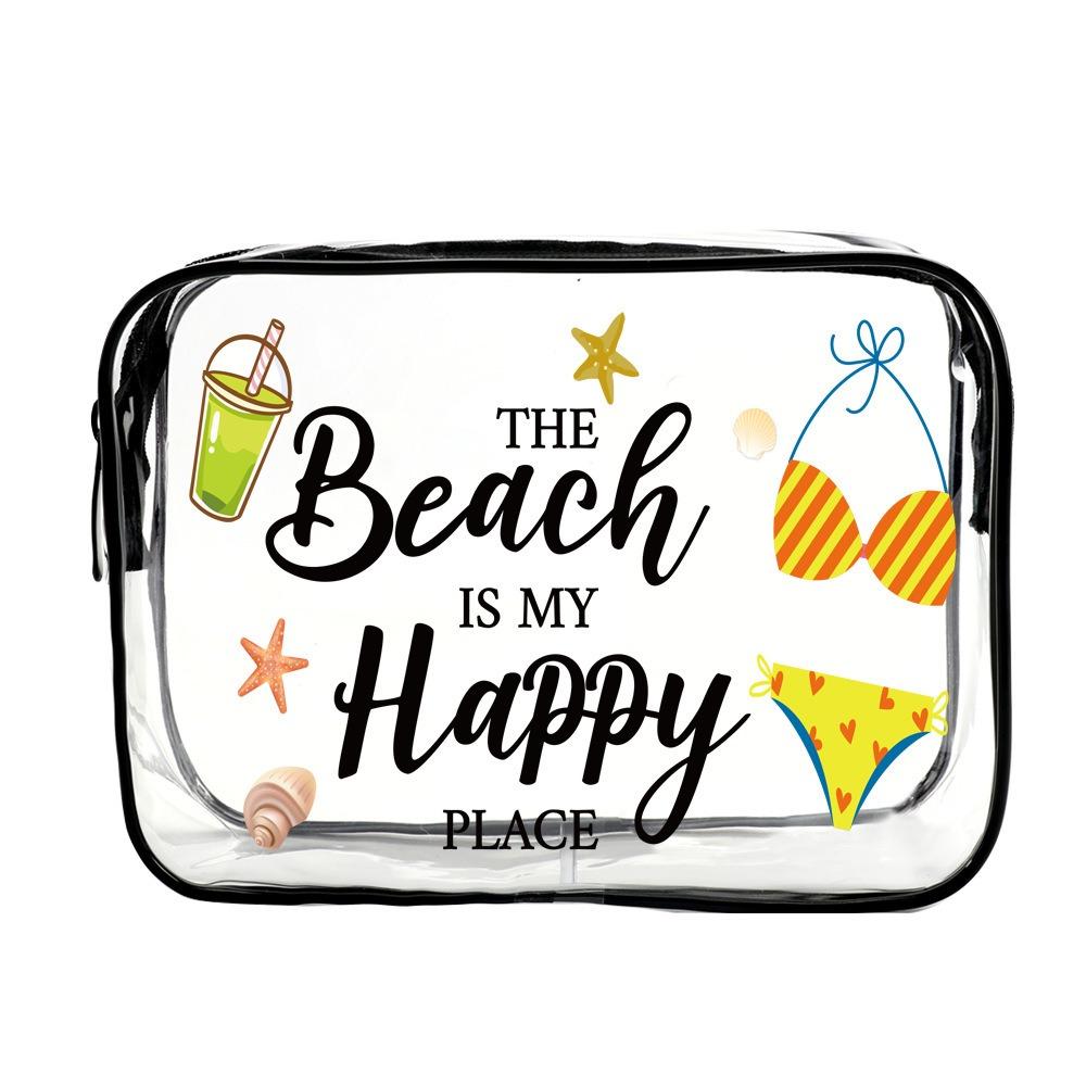 Trendy Large Capacity Makeup Bag Visible Beach Theme Storage Bag Lightweight Portable Travel Organizer for Women
