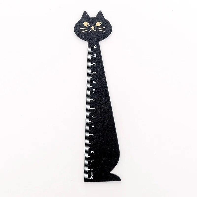 1 Piece Cute Cat Straight Ruler Wooden Kawaii Tools Stationery Cartoon Drawing