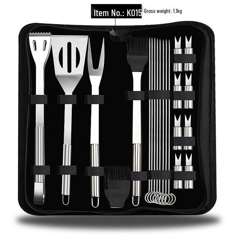 Meigo Stainless Steel BBQ Tool Set, 32 Pieces, with Portable Cloth and Aluminum Case Options, New.