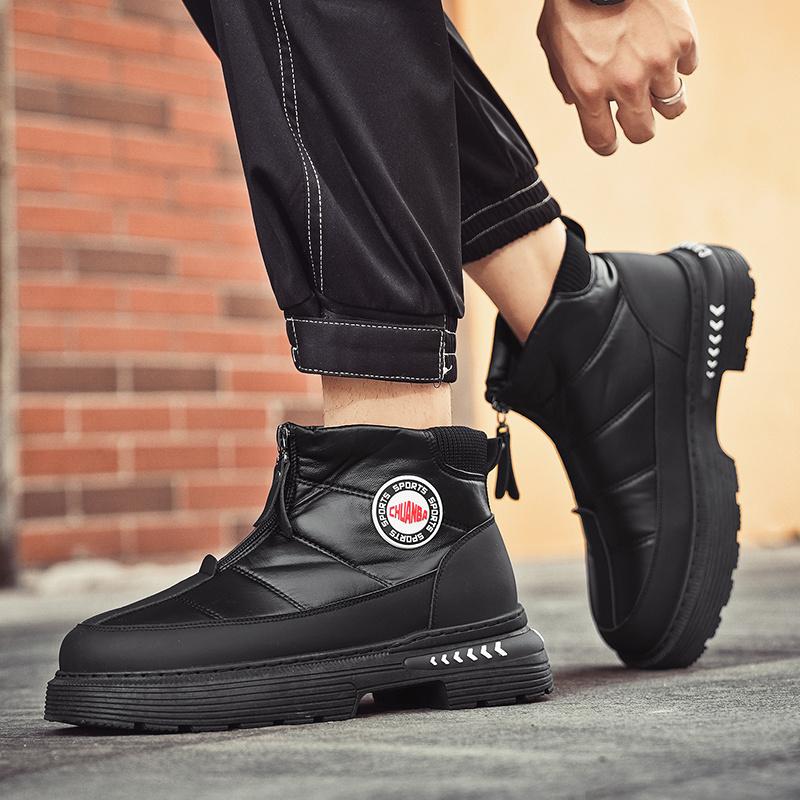 White Zipper Platform Boots Man Autumn Leather Men's Ankle Boots High top Men Shoes Casual Mens Boots botas para hombre cuero