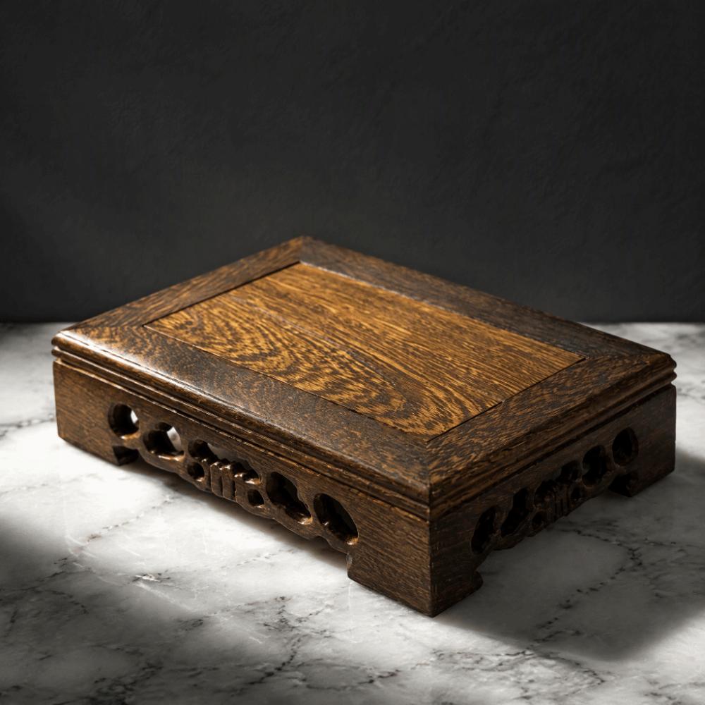 1PC Antique Finish Wooden Display Stand Carved Design Oriental Display Base Home Decoration