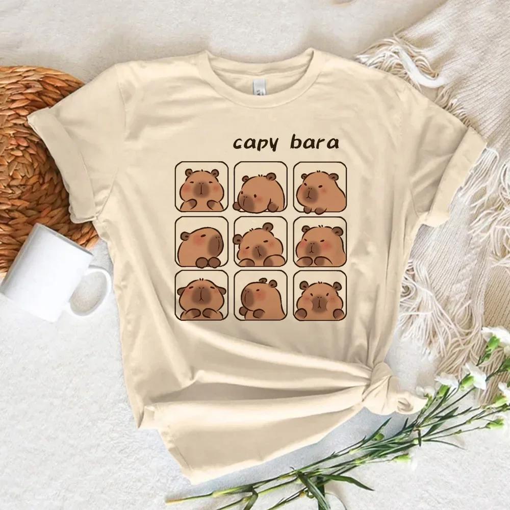 Funny Anime Capybara T Shirt Women Soft Fabric Tshirt Female Anime Clothing T-shirt Girls Capibara Tee Tshirt Graphic Tops