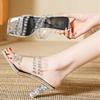 Fashion Higher Quality Rhinestone Thin Heel Women Sandals Transparent PVC Fashion Square Toe Slide Sandals Sexy Open Toe Designer Shoes