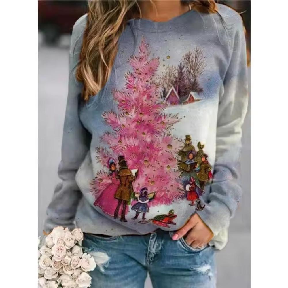 Women's Christmas Santa Graphic Pullover, Cozy Long Sleeve Crewneck, Holiday Home Street Style, Fall Winter Casual sweatshirt