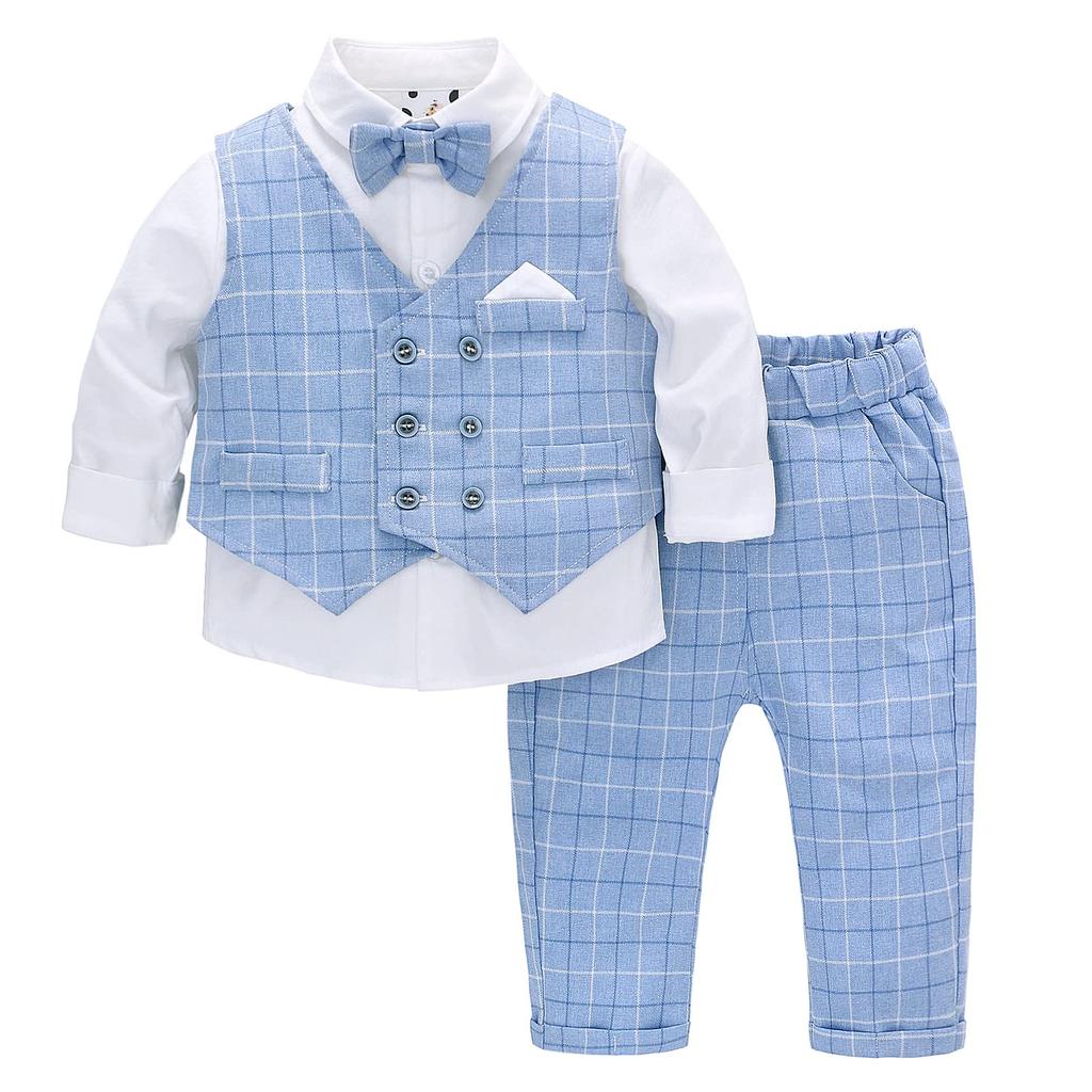 Famuka Formal Long Sleeve Shirt and Pants Check Perfect for Kindergarten Entrance School Entrance Shrine and Birthdays Size Boys' Suit, Set, Pattern,
