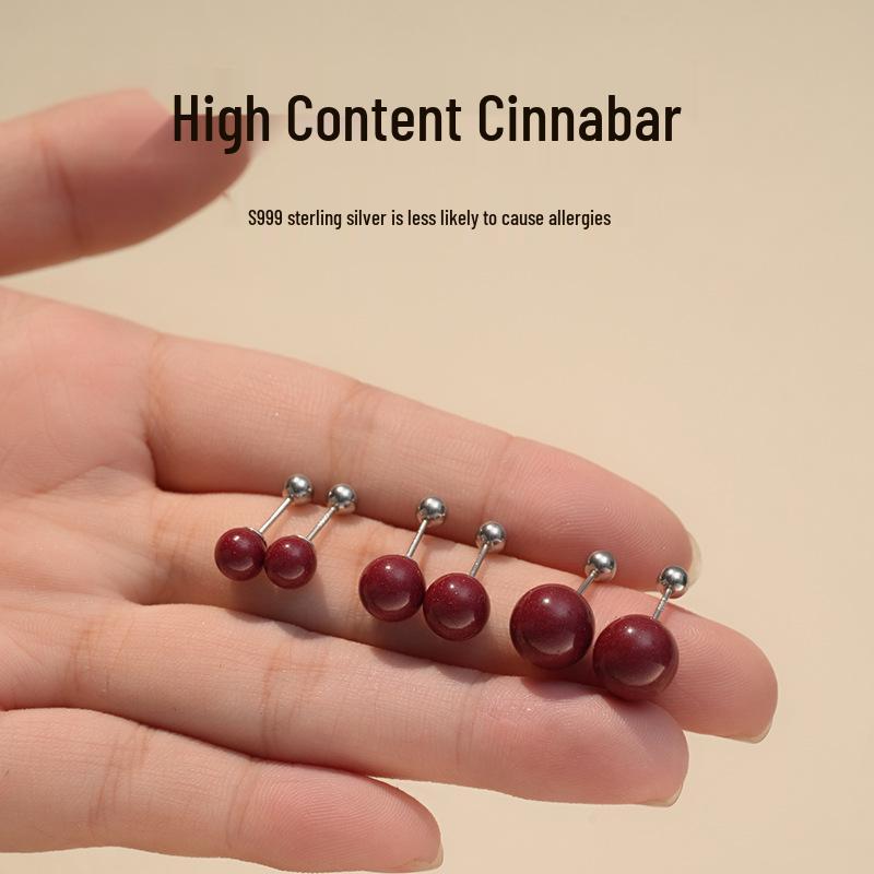 Sterling Silver Red Cinnabar Stud Earrings - Screw-On, Festive Style, Hot Seller, Elegant Design 6mm Purple Gold Cinnabar
