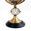 Nautical Brass Armillary Sphere World Globe with Analog Clock Rosewood Base Home Decorative