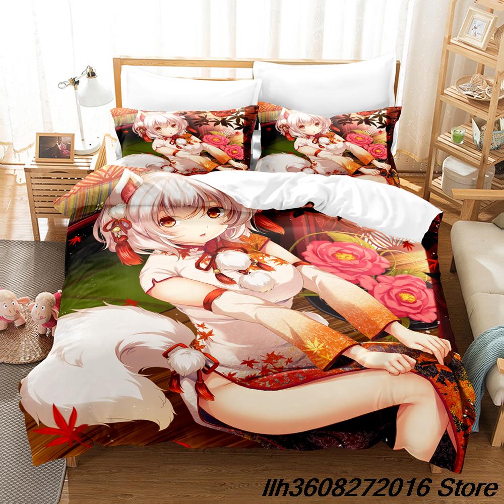 Comforter Kawaii Inubashiri Momiji Touhou Bedding Set Single Twin Full Queen King Size Bed Set Adult Kid Bedroom Three-Piece Suit Ani