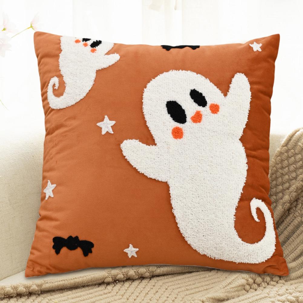 Halloween Embroidered Cushion Cover Soft Ghost Pillow Cover Embroidered Decorative Pillow Cover for Home Decor