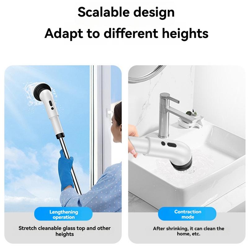 9 Replaceable Brush Heads Electric Scrubber Cordless Cleaning Brush With IPX7 Waterproof Adjustable & Detachable Long Handle