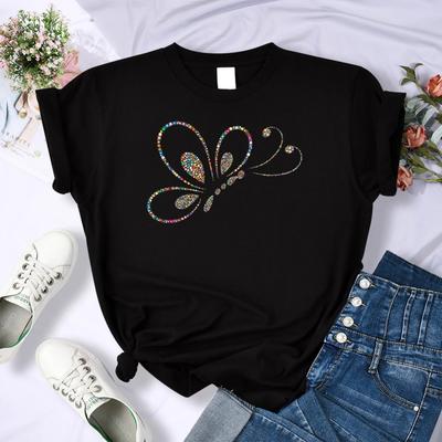 3D Stereo Färg Fjärilstryck T-shirts Dammode Märkeskläder Hiphop Överdimensionerade T-shirts Casual Lösa Damtoppar