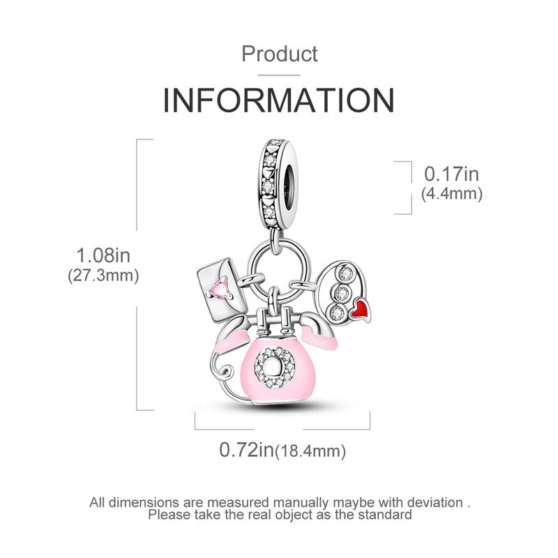 Charms Platapink Telephone Heart Envelope Beads Fit Originalbracelets Charms For Women Jewelry Diy Making Gifts